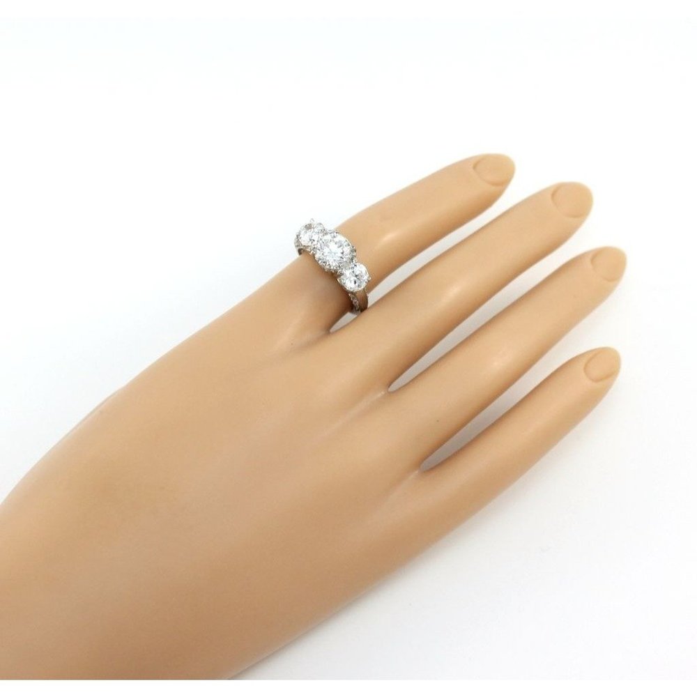 New Solid Sterling Silver Clear Cz Three Stone Ri… - image 4